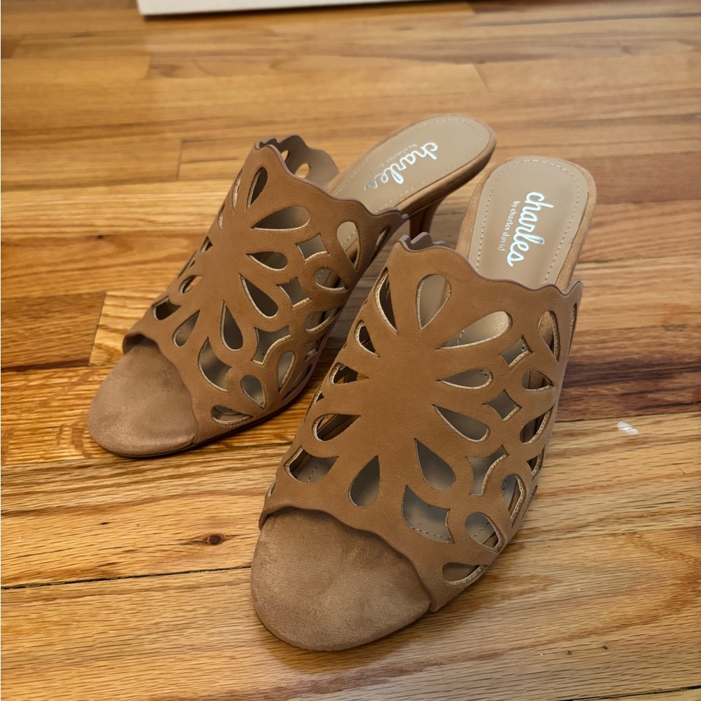 Charles David Tan Mules with Cutout Design - Never Worn